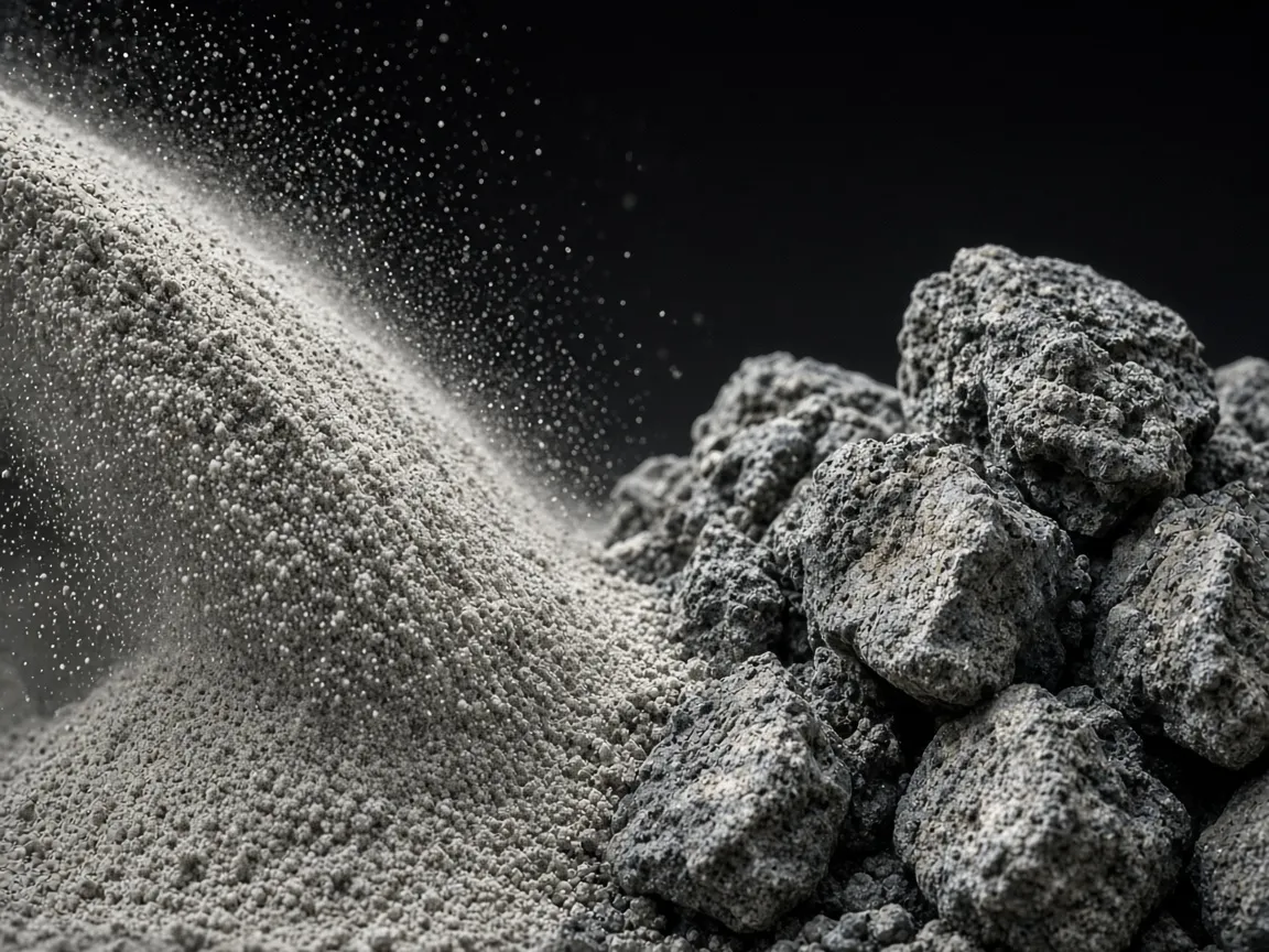 Portland cement powder alongside cement clinker nodules